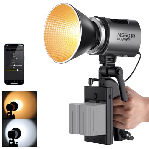 NEEWER MS60B LED Videoleuchte Studiolicht mit 2,4G/APP Steuerung 65W Ganzmetall Mini Kompakt COB Bi-Color Studio Dauerlicht Scheinwerfer 2700K-6500K,40000lux@1m,CRI 97+/TLCI 98+,12 Effekte,PWM Dimmung von NEEWER