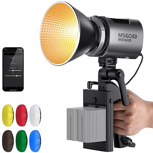 NEEWER MS60B Videolicht mit 6 Farbdiffusoren, 65W Dauerlicht, Bowens Mount Studio Licht, 2,4G/APP Steuerung, 40000Lux/m, CRI 97+ TLCI 98+, 12 Effekte,2700K–6500K,Bi Color Studiolicht für Fotografie von NEEWER