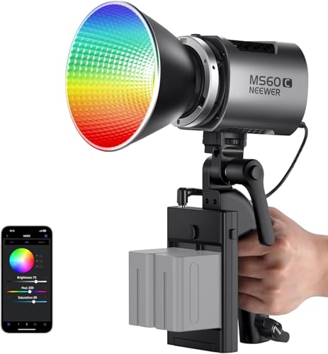 NEEWER MS60C RGBWW LED Videoleuchte Studiolicht 2,4G/APP Steuerung, 65W Ganzmetall Mini Kompakt RGB COB Studio Dauerlicht 2700K-6500K/8300lux@1m/CRI 97+/TLCI 98+/17 Effekte + RGBCW Bowens Halterung von NEEWER