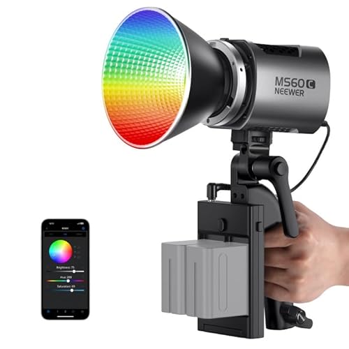 NEEWER MS60C RGBWW LED Videoleuchte Studiolicht 2,4G/APP Steuerung, 65W Ganzmetall Mini Kompakt RGB COB Studio Dauerlicht 2700K-6500K/8300lux@1m/CRI 97+/TLCI 98+/17 Effekte + RGBCW Bowens Halterung von NEEWER