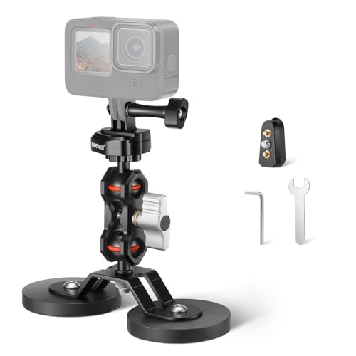 NEEWER Magnetische Action Kamera Halterung mit Dual 1/4 "Ball Head Magischer Gelenkarm, Powerful Attachment Kamera Autohalterung Kompatibel mit GoPro Hero 12 Insta360 DJI, Max Load 4,4lb, FL-GP15 von NEEWER