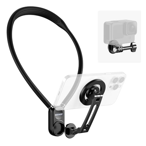 NEEWER Magnethalterung Neck Releaser für Action Cam Phone, freihändige Nackenhalterung Handy Halter, kompatibel mit GoPro DJI Insta360 iPhone15 Android Hals Telefonhalter für POV Vlog, schwarz, GP16 von NEEWER