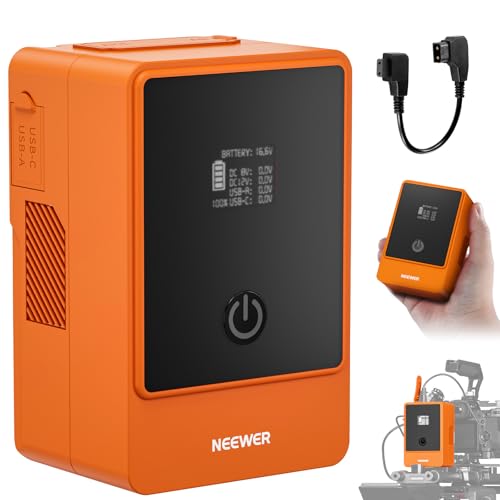 NEEWER Mini V Mount Akku 6800mAh 99Wh 14,5V Battery, V Lock Akku mit 65W PD Typ C/D Tap/BP/USB A/Dual DC Anschluss/OLED Display für Videokamera kompatibel mit SmallRig BMPCC 4k 6k, PS099E Orange NEEWER Mini V Mount Akku 6800mAh 99Wh 14,5V Battery, V Lock Akku mit 65W PD Typ C/D Tap/BP/USB A/Dual DC Anschluss/OLED Display für Videokamera kompatibel mit SmallRig BMPCC 4k 6k, PS099E Orange von NEEWER