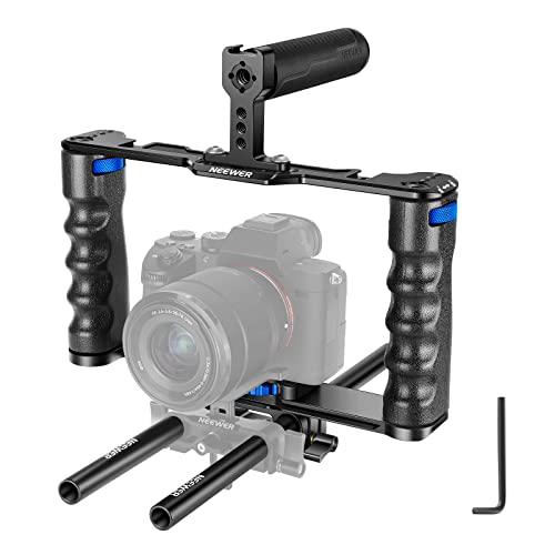 NEEWER Montageset für Videokamera, Aluminiumlegierung, mit Zwei oberen Griffen, 15 mm, kompatibel mit Sony A7S III, Sony A6600 Canon EOS R5 R6 DSLR Mirrorless Kamera, Schwarz/Blau von NEEWER