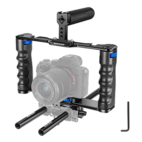 NEEWER Montageset für Videokamera aus Aluminiumlegierung mit Zwei oberen Griffen, 15-mm-Schäften, kompatibel mit Sony A7S III, Sony A6600 Canon EOS R5 R6 DSLR Mirrorless Kamera, Schwarz/Blau NEEWER Montageset für Videokamera aus Aluminiumlegierung mit Zwei oberen Griffen, 15-mm-Schäften, kompatibel mit Sony A7S III, Sony A6600 Canon EOS R5 R6 DSLR Mirrorless Kamera, Schwarz/Blau von NEEWER