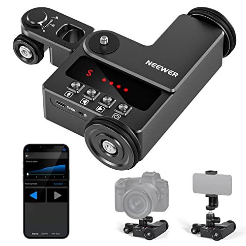 NEEWER Motorisierter Kamerawagen mit App Steuerung, ultraleiser Motor, kompatibel mit iPhone, Android, Smartphone, DSLR Kamera, maximale Belastung 3kg, DL200（Nur für Glatte Böden und Schreibtische） von NEEWER