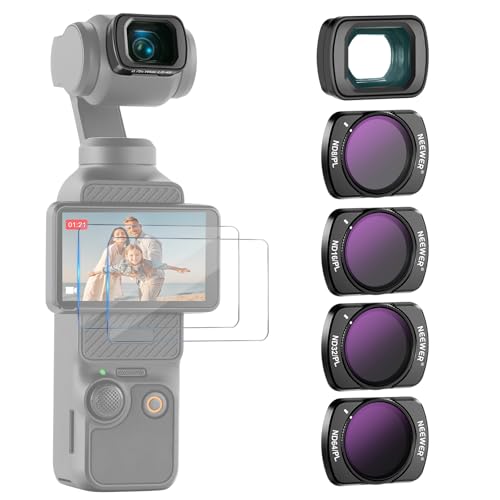 NEEWER ND/PL Filter Set (4er Pack) und 0,75X Weitwinkelobjektiv, kompatibel mit DJI Osmo Pocket 3 Creator Combo Zubehör, ND8/PL ND16/PL ND32/PL ND64/PL Polfilter ND CPL mit Displayschutzfolien, FL-B07 von NEEWER