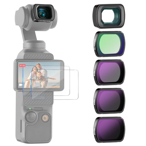NEEWER ND Filter Set (4er Pack) kompatibel mit DJI Osmo Pocket 3 Creator Combo Zubehör mit 0,75X Weitwinkelobjektiv Displayschutzfolien, ND16 ND64 ND256 Graufilter Black Diffusion 1/4 Filter, FL-B14 von NEEWER