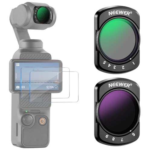 Neewer Variables ND2-ND32 & ND64-ND512 Kit kompatibel mit DJI Osmo Pocket 3 Creator Combo Zubehör, Limited Stops Graufilter, 2 Displayschutzfolien, Action-Kamera-Zubehör von NEEWER