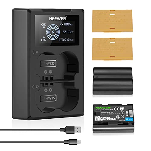 NEEWER NP-W235 Kamera Akkuladegerät Set, Doppel Steckplatz USB Ladegerät mit LCD, 2er Pack 2400mAh Ersatzakkus Kompatibel mit Fujifilm X-T5 X-T4 GFX 100S X-H2S GFX 50S II VG-XT4 Batteriegriff von NEEWER