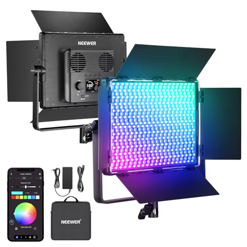 NEEWER PL60C RGB LED Panel Videoleuchte, APP/2,4 G/DMX Steuerung, 60W, 23000Lux, 0,5m, 2500K-10000K RGBCW, Professionelle Videolicht, 18 Szenen, V Akkubetrieben, für Aufnahmen, Streaming von NEEWER