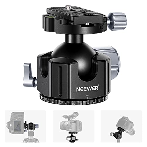 NEEWER Panorama Kugelkopf Low Profile DSLR Kamera Stativkopf, 44mm Ganzmetall Stativkopf mit 1/4" Schnellwechselplatte für DSLR Kamera,Camcorder,Stativ,Einbeinstativ,Slider,Max. Belastung 25kg von NEEWER