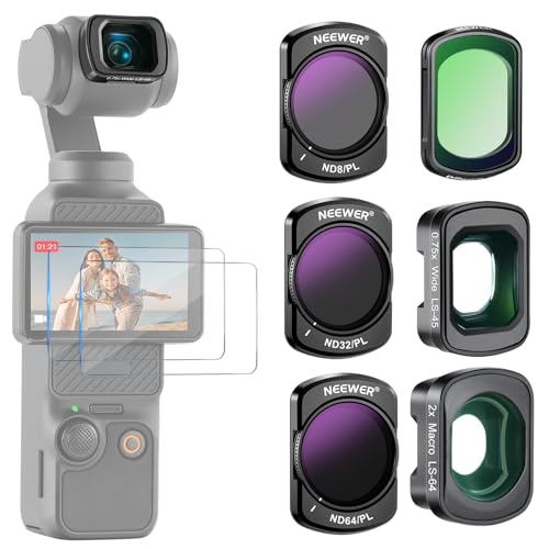NEEWER Polfilter ND Filter Set, 4er Pack, ND8/PL ND32/PL ND64/PL CPL Black Diffusion 1/4 Filter, 0,75X Weitwinkelobjektiv, 2X Makroobjektiv Displayschutzfolie, kompatibel mit DJI Osmo Pocket 3, FL-B16 NEEWER Polfilter ND Filter Set, 4er Pack, ND8/PL ND32/PL ND64/PL CPL Black Diffusion 1/4 Filter, 0,75X Weitwinkelobjektiv, 2X Makroobjektiv Displayschutzfolie, kompatibel mit DJI Osmo Pocket 3, FL-B16 von NEEWER