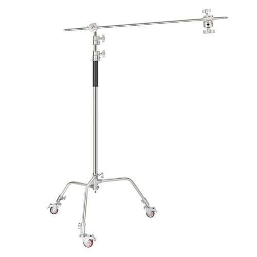 NEEWER Pro 100% Metall C Ständer Lichtständer mit Rädern, max. Höhe 330 cm Verstellbarer Reflektorständer mit 120 cm Auslegerarm und 3 Riemenscheiben für Foto Studio-Videoreflektor, Monolight usw. von NEEWER