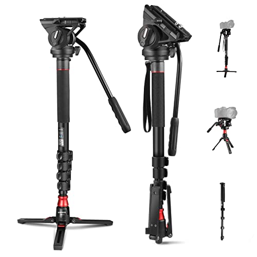 NEEWER Professionelles Kamera Einbeinstativ mit Füßen,179cm Teleskopisches tragbar Aluminium Reise Einbeinstativ&Schwenk Neige Fluidkopf&Abnehmbarer Stativfuß für DSLR Kamera,max.Belastung 6kg, GM76 von NEEWER