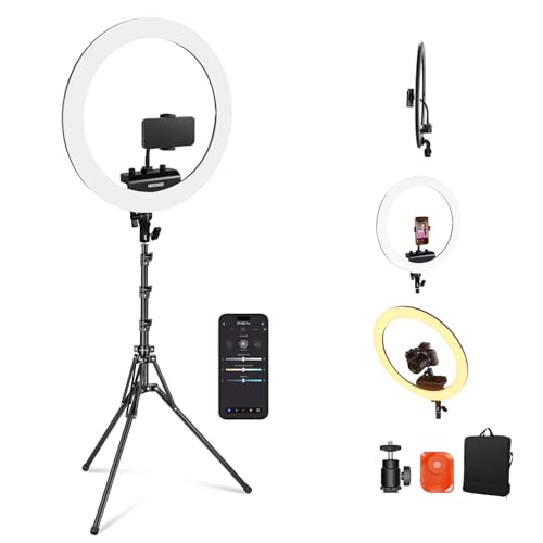 NEEWER Professionelles Ringlicht mit Ständer und Telefonhalter, 18" dünn, 45W 2900K-7000K TLCI98, Fernauslöser und App Steuerung, weichere Beleuchtung für Make up Live Stream TikTok, RP18B Pro Schwarz NEEWER Professionelles Ringlicht mit Ständer und Telefonhalter, 18" dünn, 45W 2900K-7000K TLCI98, Fernauslöser und App Steuerung, weichere Beleuchtung für Make up Live Stream TikTok, RP18B Pro Schwarz von NEEWER