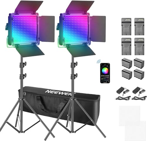 NEEWER RGB LED Videolicht mit APP Steuerung 360° Vollfarbe, 50W 660 PRO Videobeleuchtungs Set CRI 97+ mit Ständern Batterien und Ladegeräten für Spiele Streaming Zoom Webex Webkonferenz Fotografie von NEEWER