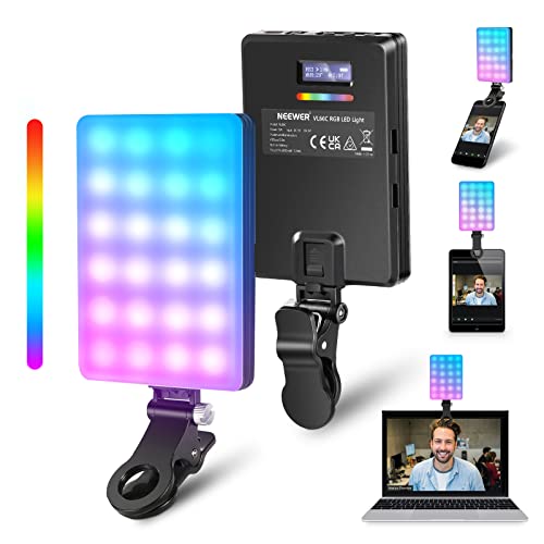 NEEWER RGB Selfie Licht mit Klammer & Telefonhalter, 3 Lichtmodi Handy Licht mit 66 LED High Power Eingebauten 2000mAh Akkus CRI 97+ für Handy/Tablet/Laptop, Zoom Anrufe TikTok Live Streaming Licht von NEEWER