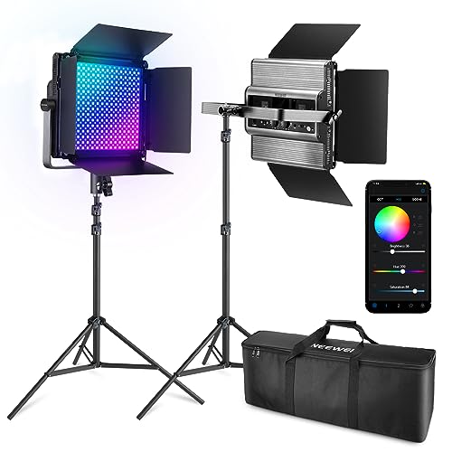 NEEWER RGB1200 LED Videoleuchte RGB mit APP/2,4G Steuerung, 2×60W Videolicht mit Stativ und Tasche, Studio Dauerlicht Fotolicht mit 22000Lux@0,5m/1% präzises Dimmen/360° RGB/CRI97+/TLCI98+/2500K-8500K von NEEWER