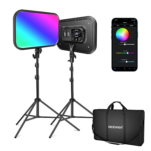 NEEWER RGB168 18,3" 60W RGB LED Videoleuchte Panel Set mit Stative Ständer App Steuerung 360°Vollfarbe Dimmbar 2500K-8500K RGB Videolicht/CRI 97+/17 Szeneneffekten Studio Dauerlicht Fotografie, 2Pack von NEEWER