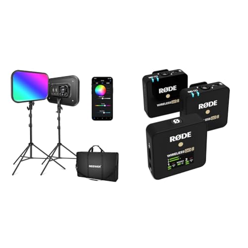 NEEWER RGB168 18,3" 60W RGB LED Videoleuchte Panel Set & RØDE Wireless GO II Ultrakompaktes Kabelloses Zweikanal-Mikrofonsystem von NEEWER