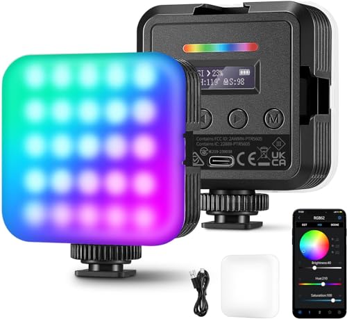 NEEWER RGB62 Magnetisches RGB Videolicht mit APP Steuerung, 360° Vollfarb LED Kamera Video Licht, 3 Cold Shoe/CRI97+/2500K-8500K/17 Szenen Videoleuchte 2000mAh Akku Foto Licht für Fotografie Vlogs von NEEWER