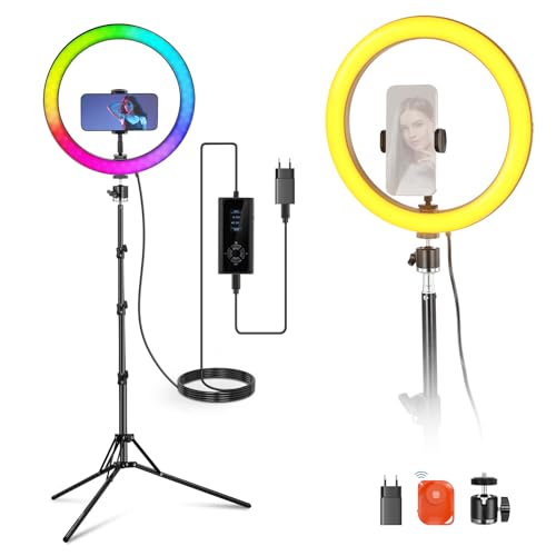 NEEWER RH12C 12" Ringlicht mit Stativ Kompatibel mit iPhone, 24W LED RGB Ring Light mit Handyhalter für Selfie Studiofotografie, Videoaufnahmen, Make up, Lash Streaming, 2500-10000K CRI95+ von NEEWER