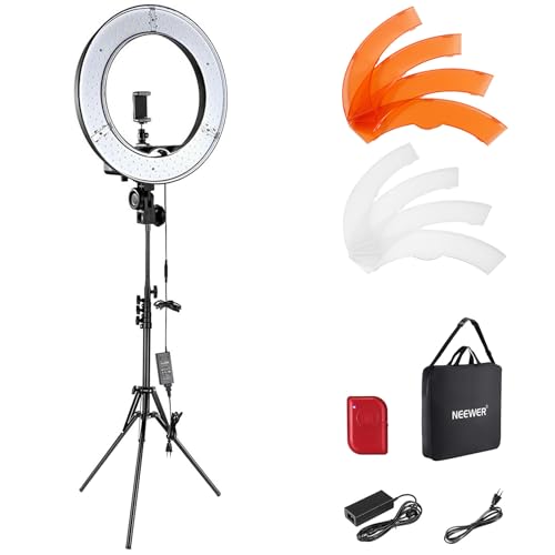 NEEWER Ringlicht mit Stativ Set: 18 Zoll/45cm Außen 55W 5600K Dimmbare LED Ringleuchte mit Bluetooth Fernbedienung für Handy/Kamera für YouTube TikTok Self Porträt Foto, Tätowierer, Make up, Salons von NEEWER
