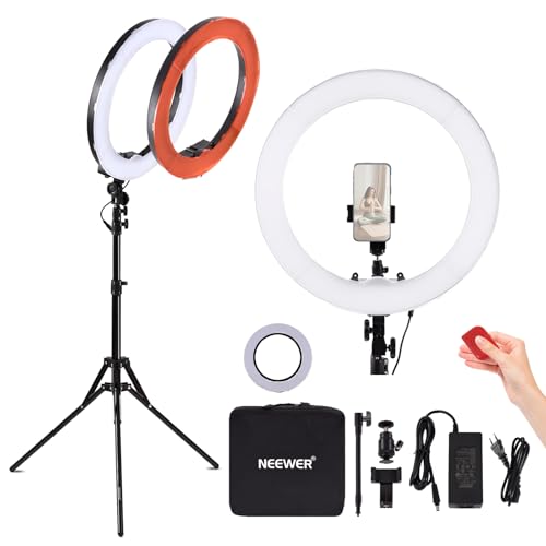 NEEWER Ringlicht mit Stativ Set: 45cm Außen 55W 5600K Dimmbare LED Ringleuchte mit Bluetooth Fernbedienung 75W Ringlicht Soft Cover für Handy/Kamera für YouTube TikTok Self Porträt Foto Make up NEEWER Ringlicht mit Stativ Set: 45cm Außen 55W 5600K Dimmbare LED Ringleuchte mit Bluetooth Fernbedienung 75W Ringlicht Soft Cover für Handy/Kamera für YouTube TikTok Self Porträt Foto Make up von NEEWER