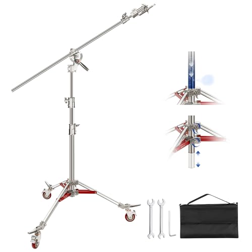 NEEWER Robust C Stand luftgepolstertes C Stativ mit Galgenarm, 14,4 Fuß Edelstahl Lichtstativ mit Rollen und 7 Fuß Haltearm, Fotografie C Ständer für Studioblitz Softbox Monolicht Reflektor, SC440AW von NEEWER
