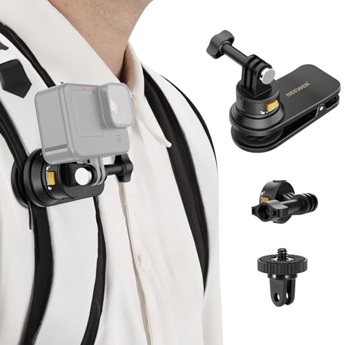NEEWER Rucksack Halterung Kopf und Schultergurt Schnellwechsel Gurt Klammer, kompatibel mit GoPro Hero13 12 11 10 9 DJI Action 4 3 Insta360, Schultertasche Gürtelgurthalterung für POV Video Vlog, GP22 von NEEWER