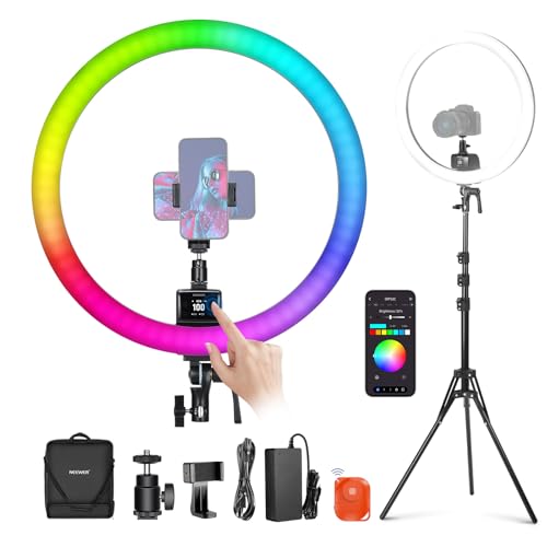NEEWER SRP18C RGB LED Ringlicht Set ultraschlank App Steuerung mit umkehrbarem Licht Ständer, Telefonhalter, Kugelkopf, 2500K–10000K, CRI 95+/TLCI 97, 3700Lux/0,5m 18 Szenen für TikTok/Make up/Gaming NEEWER SRP18C RGB LED Ringlicht Set ultraschlank App Steuerung mit umkehrbarem Licht Ständer, Telefonhalter, Kugelkopf, 2500K–10000K, CRI 95+/TLCI 97, 3700Lux/0,5m 18 Szenen für TikTok/Make up/Gaming von NEEWER