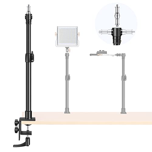 NEEWER Schreibtisch Lichtstativ, 13.8"-21.7"/35-55cm Verstellbarer Aluminiumlegierungs Tischständer mit 1/4" auf 3/8" Schraubenadapter, verbesserte C Klemme mit Griff für LED Ringlicht/Kameras von NEEWER