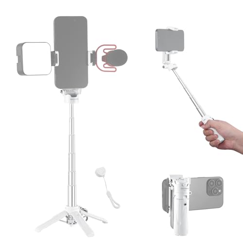 NEEWER Selfie Stick mit abnehmbarem Bluetooth Fernauslöser, leichtes, faltbares Reisestativ für iPhone, 360° Telefonhalterung, Cold Shoe für YouTube/TikTok Vlogs Live Streamin Fotografie weiß, P15 NEEWER Selfie Stick mit abnehmbarem Bluetooth Fernauslöser, leichtes, faltbares Reisestativ für iPhone, 360° Telefonhalterung, Cold Shoe für YouTube/TikTok Vlogs Live Streamin Fotografie weiß, P15 von NEEWER
