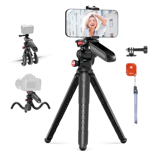 NEEWER Stativ Flexibel Tripod mit Fernbedienung Mini Handystativ Vlog Selfie Stock versteckter Handy Halterung Action Kamera Adapter kompatibel mit iPhone GoPro Hero 13 12 11 10 Samsung Kamera TP36 von NEEWER
