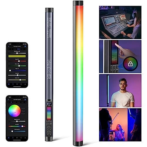 NEEWER TL60 RGB Videoleuchte Lichtstab, Vollfarbige RGBWW Fotografie Videolicht Handlichtstab Unterstützt APP/2,4G/DMX Steuerung, 7 Pixel Effekte 18 Szenen, 2500K-10000K CRI97+ TLCI98+, 3000mAh Akku von NEEWER