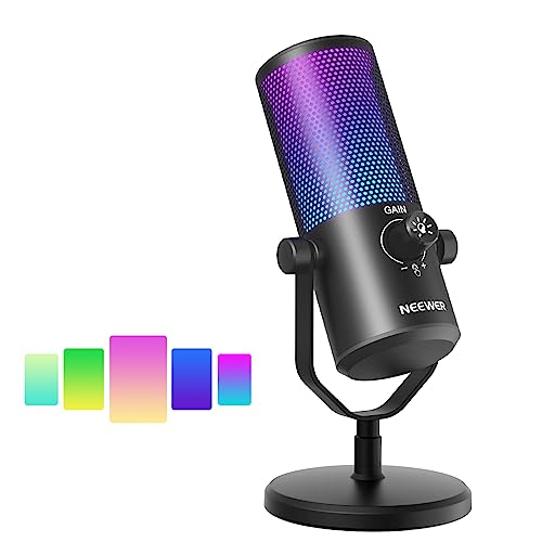 NEEWER USB Gaming Mikrofon mit RGB Lichteffekt, Plug & Play EIN klick Stumm, Verstärkung, für PC Mac PS4 PS5, Nieren Kondensatormikrofon für Twitch Streaming Game Podcasts, Online Chat und mehr, CM24 von NEEWER