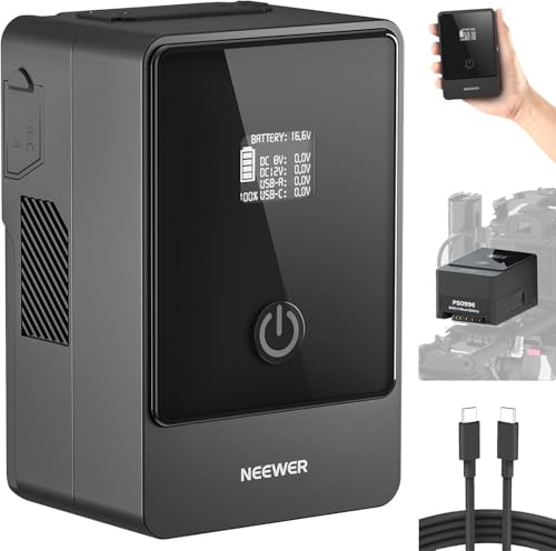 NEEWER V Mount Akku 99Wh 6800mAh 14,5V, mit 65W PD Typ C/D Tap/BP/USB A/Dual DC Ausgang/OLED Display Mini V Lock V Mount Battery für Video Kamera Camcorder Kompatibel mit SmallRig BMPCC 4k 6k, PS099E von NEEWER