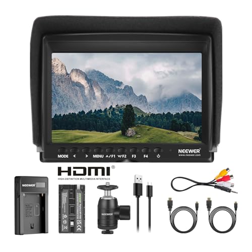 NEEWER Verbesserter F100 7" Kamera Feldmonitor HD Video Assistent Schlank IPS 1280 x 800 HDMI Eingang 1080p mit 2600mAh Akku und USB Ladegerät für DSLR Kameras, Handstabilisator, Film Video Rig von NEEWER