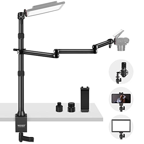 NEEWER Verbesserter Tisch Kamerahalterungsständer mit 3 teiligem flexiblem Arm, über Kopf höhenverstellbarer Ständer mit Telefonhalter,Kugelkopf für DSLR Kamera,Telefon,LED Licht,Webcam,TL253A + MH022 von NEEWER