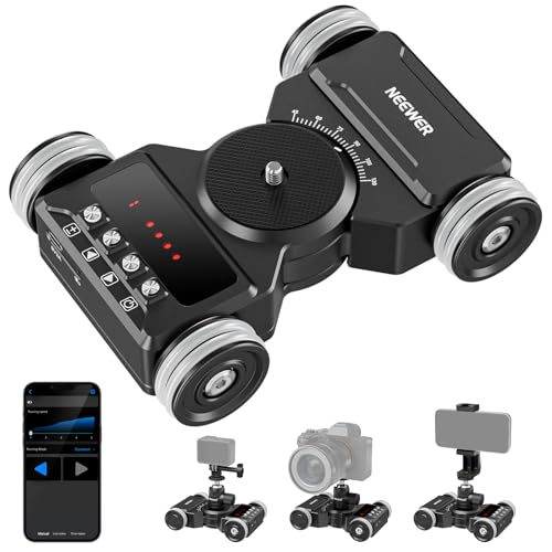 NEEWER Verbessertes motorisiertes Kamera Dolly mit App Steuerung, 5 Stunden Akku, leiser Motor, Kugelkopf/Telefonhalter/Action Cam Halterung, kompatibel mit GoPro iPhone Android DSLR Kamera, DL300 von NEEWER