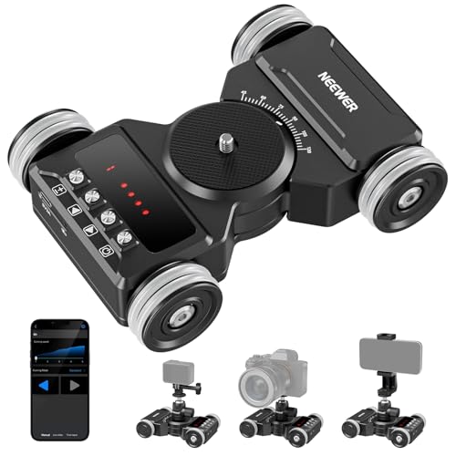 NEEWER Verbessertes motorisiertes Kamera Dolly mit App Steuerung, 5 Stunden Akku, leiser Motor, Kugelkopf/Telefonhalter/Action Cam Halterung, kompatibel mit GoPro iPhone Android DSLR Kamera, DL300 von NEEWER