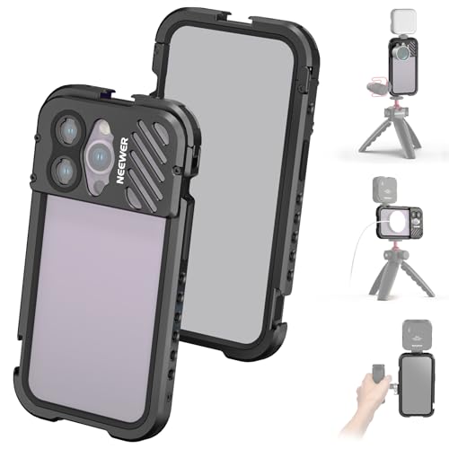 NEEWER Video Rig Käfig für iPhone 14 Pro Max mit Cold Shoes,1/4" Stativhalterung,Aluminium Smartphone Videokäfig Handy Stabilisator,kompatibel mit Moment Objektivhalterung für Videography/Vlog, PA011 von NEEWER