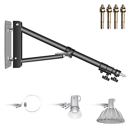 NEEWER Wandmontage Boom Arm mit Dreieck Basis für Fotografie Studio Video Stroboskop Licht Monolight Softbox Schirm Reflektor, 180 Grad Rotation, Max Länge 51,2 Zoll/130cm (Schwarz) von NEEWER