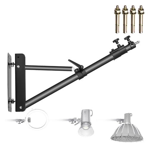 NEEWER Wandmontage Boom Arm mit Dreieck Basis für Fotografie Studio Video Stroboskop Licht Monolight Softbox Schirm Reflektor, 180 Grad Rotation, Max Länge 66,5 Zoll/169cm (Schwarz) von NEEWER