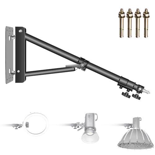 NEEWER Wandmontage Boom Arm mit Dreieck Basis für Fotografie Studio Video Stroboskop Licht Monolight Softbox Schirm Reflektor, 180 Grad Rotation, Max Länge 70,8 Zoll/180cm (Schwarz) von NEEWER