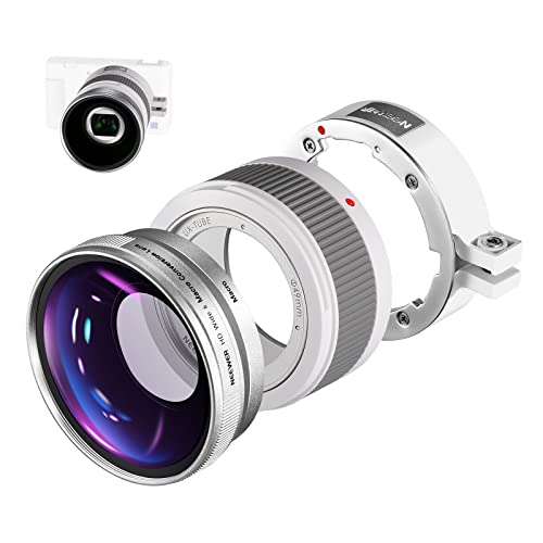 NEEWER Weitwinkelobjektiv kompatibel mit Sony ZV1 Kamera, 2 in 1 18mm HD Weitwinkel und 10 Fach Makro Zusatzobjektiv mit Verlängerungsrohr, Bajonett Linsenadapter, Reinigungstuch (weißer Rahmen) von NEEWER