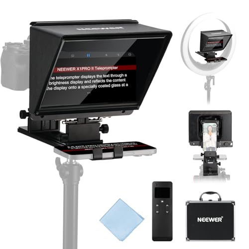 NEEWER X1 Pro II Teleprompter 9" Metall mit RT113 Fernbedienung/App Steuerung, Schnellwechsel 1s Verriegelung Arca Typ QR Platte, magnetische Telefonklemme, kompatibel mit iPhone Android Handy NEEWER X1 Pro II Teleprompter 9" Metall mit RT113 Fernbedienung/App Steuerung, Schnellwechsel 1s Verriegelung Arca Typ QR Platte, magnetische Telefonklemme, kompatibel mit iPhone Android Handy von NEEWER