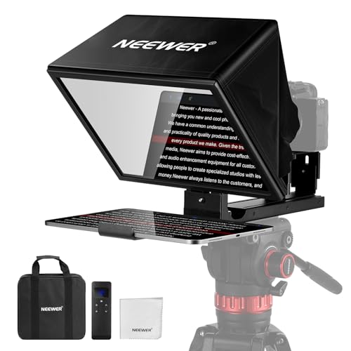 NEEWER BASICS X12B Aluminiumlegierung Hebbarer Teleprompter 12" für iPad Tablet Telefon DSLR Kamera, Fernbedienung & App Steuerung, Kompatibel mit iOS Android, Pro für Online Unterricht Live Streaming von NEEWER