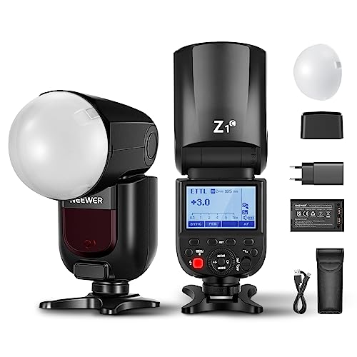 NEEWER Z1-C TTL Blitzgerät Rundkopf Speedlite Blitz Kompatibel mit Canon, Blitzlicht mit magnetischem Diffusor, 76Ws 1/8000s HSS, 10 Stufen LED Einstelllampe, 7,4V 2600mAh Lithium Akku, 1,5s Recycling von NEEWER